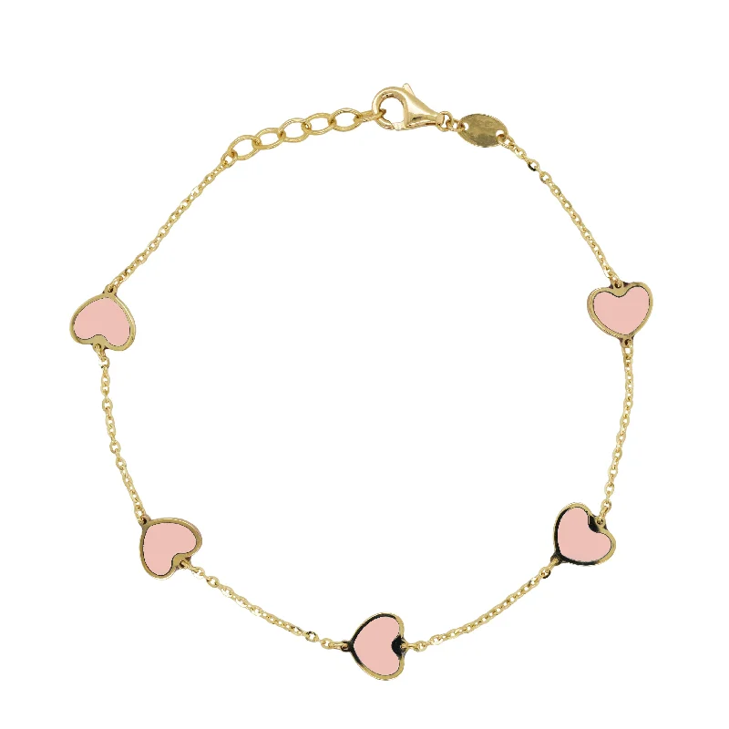 women's friendship bracelets-14K Gold Station Heart Necklace in Light Pink