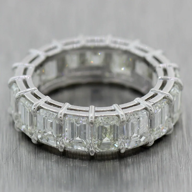 women's engraved rings-Modern Platinum 9ctw Emerald Cut Diamond Eternity Wedding Band Ring