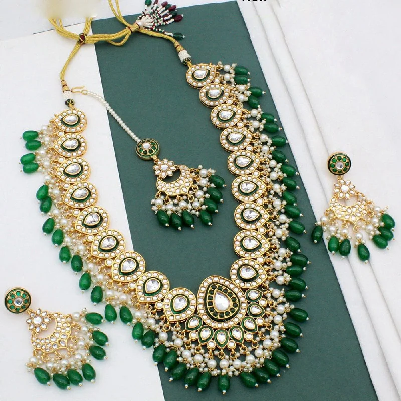 women's custom necklaces-JCM Gold Plated Kundan Long Necklace Set