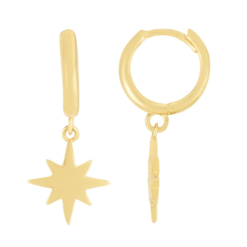 women's handmade earrings-14K Dangle Star Huggies