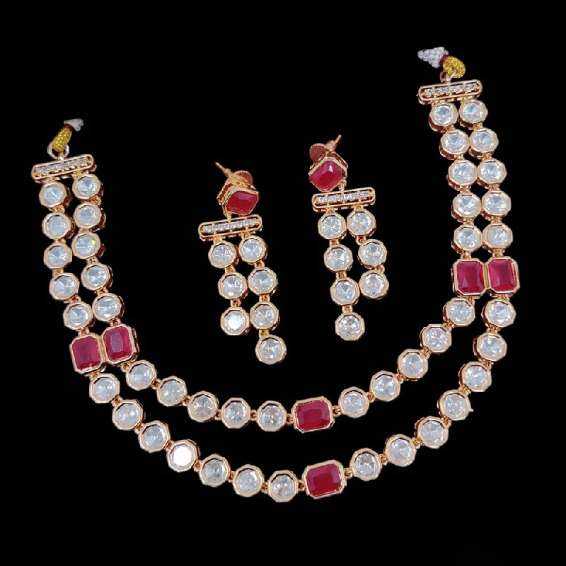 women's bridal necklaces-JCM Gold Plated Kundan Necklace Set