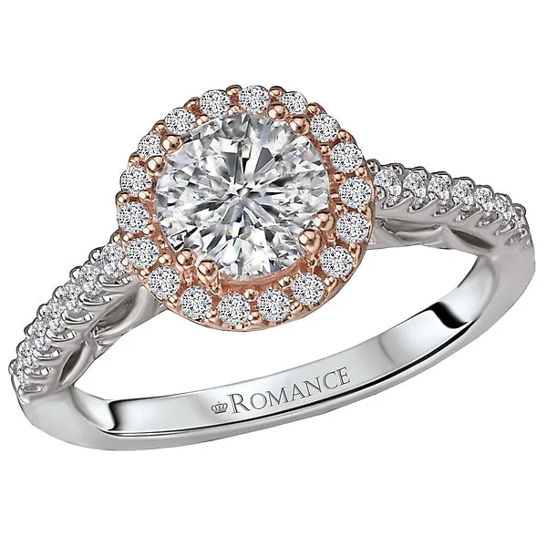 timeless diamond engagement rings-14K Two Tone White / Rose Gold Semi-Mount Romance Collection Wedding Ring.