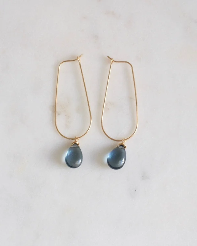 women's custom made earrings-Blue Quartz U Hoops