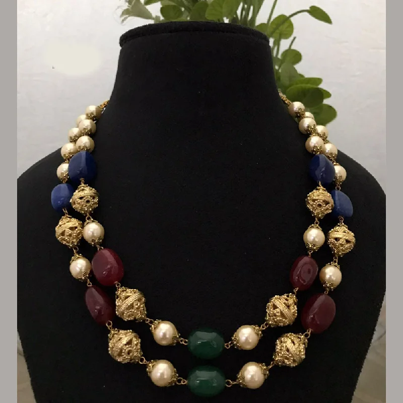 women's vintage-style necklaces-FS Collection Gold Plated Beads  Necklace Set