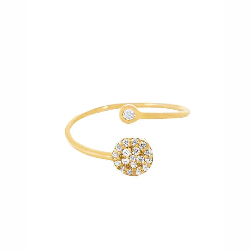 women's dainty rings-Double Circle Pave 18K Gold Ring w. Diamonds