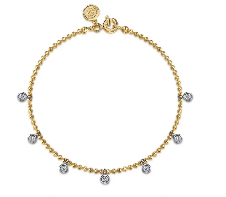 women's designer bracelets-14K White and Yellow Gold Bujukan White Sapphire Droplet Bracelet