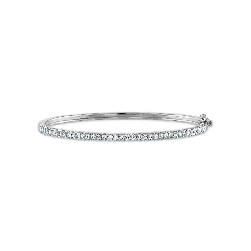 women's engraved bracelets-Signature EcoLove 1 CTW Lab Grown Diamond 7.25-inch Bangle Bracelet in 14KT White Gold