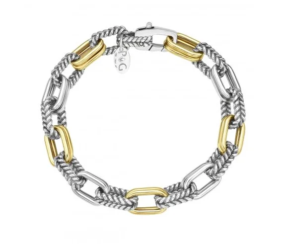 women's birthstone bracelets-Silver & 18K Gold Men's Paperclip Double Link Bracelet