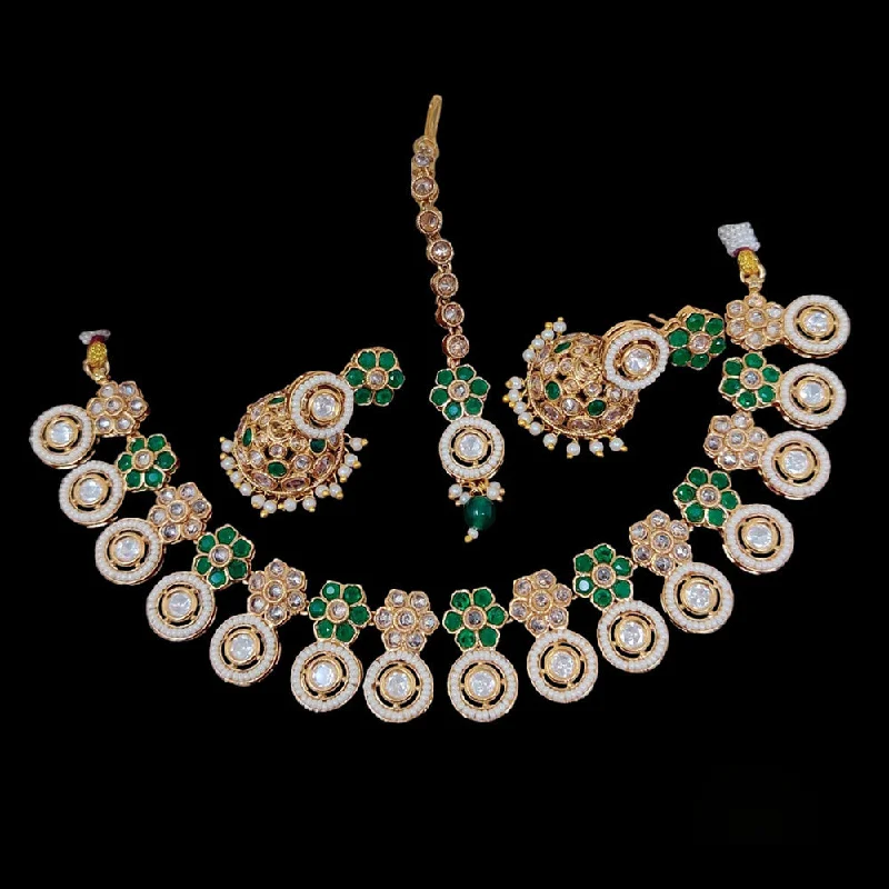 women's flower necklaces-JCM Gold Plated Kundan Necklace Set