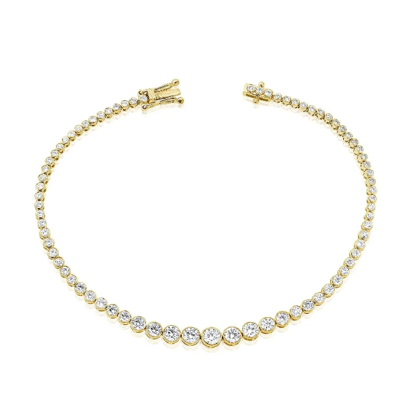 women's trendy leather bangles-14k Gold Diamond Bezel-Set Tennis Bracelet