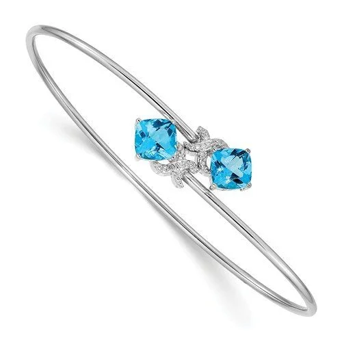 women's friendship bangle bracelets-14KT WHITE GOLD DIAMOND & 2.50 CTW BLUE TOPAZ FLEXIBLE BANGLE