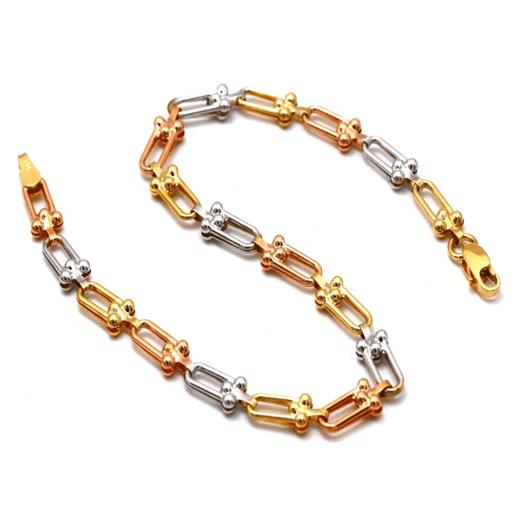 women's luxury crystal bracelets-Real Gold GZTF 3 Color Hardware Solid Textured Chain Bracelet 4725-TC (19 C.M) BR1638