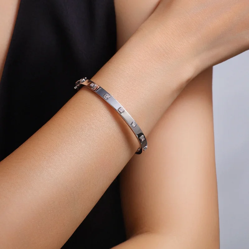 women's luxury tennis bracelets-Diamond Baguette Bangle