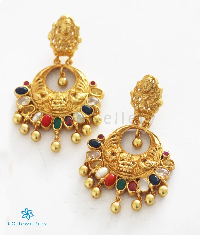 women's stud earrings-The Shraddha Antique Silver Navaratna Chand Bali