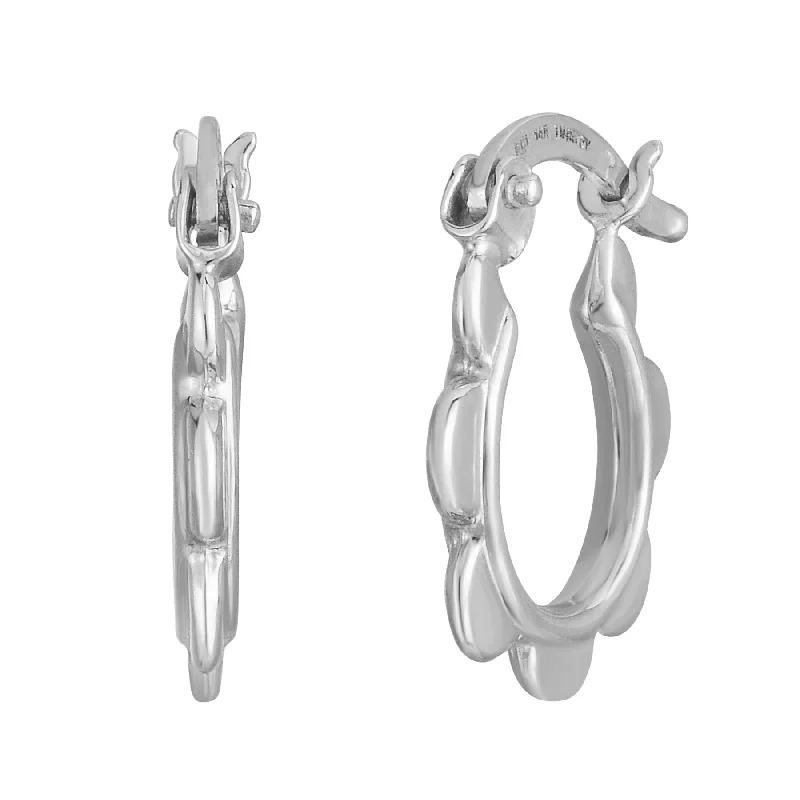 women's trendy drop earrings-14K Scalloped Hoop