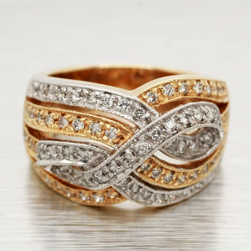 women's ruby rings-Sonia Bitton 1.25ctw Diamond Woven Waves Band Ring - 14k Yellow & White Gold