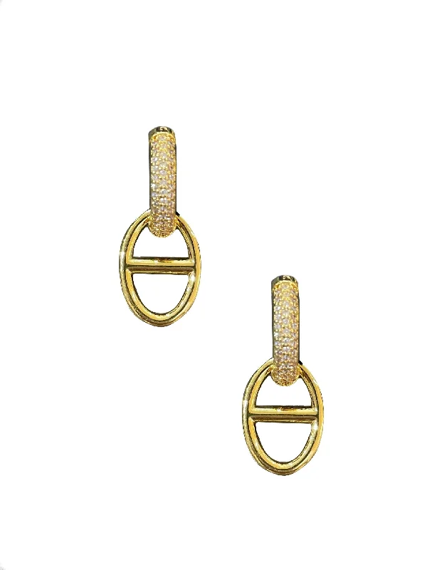 women's handmade earrings-Pave/Gold Double Link Huggies