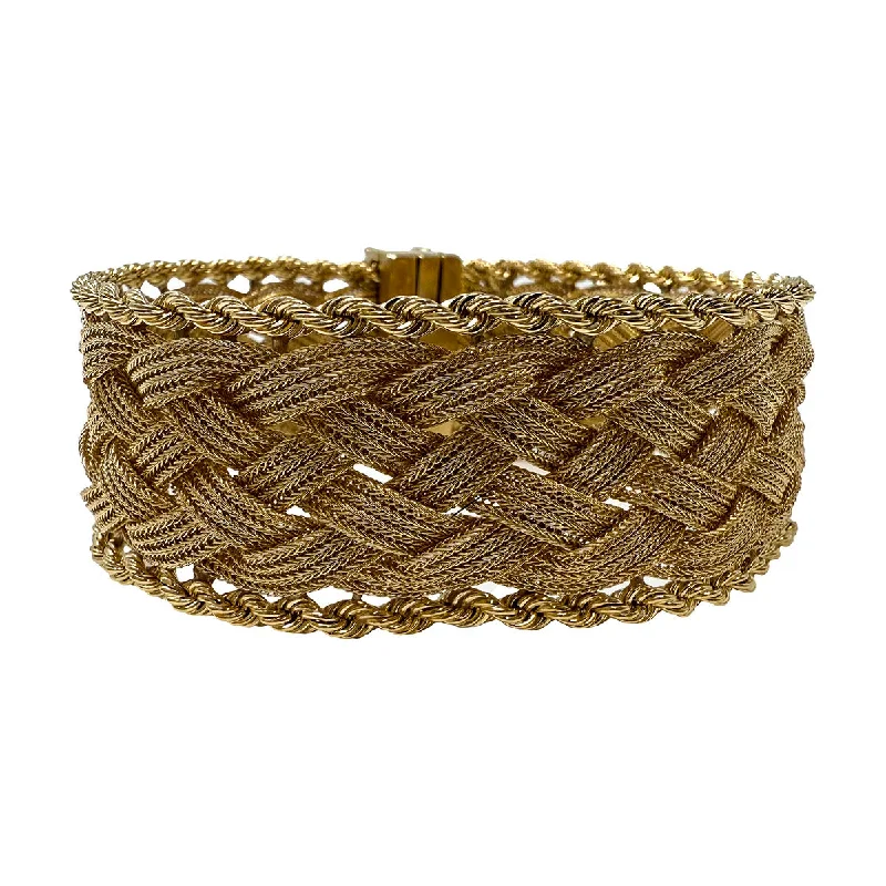 women's delicate bangles-14K Gold Woven Tassel Bracelet with 8 Diamonds at Clasp