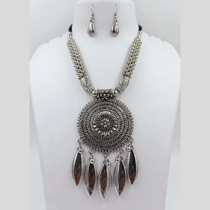 women's vintage-style necklaces-Kavita Art Oxidised Plated Necklace Set