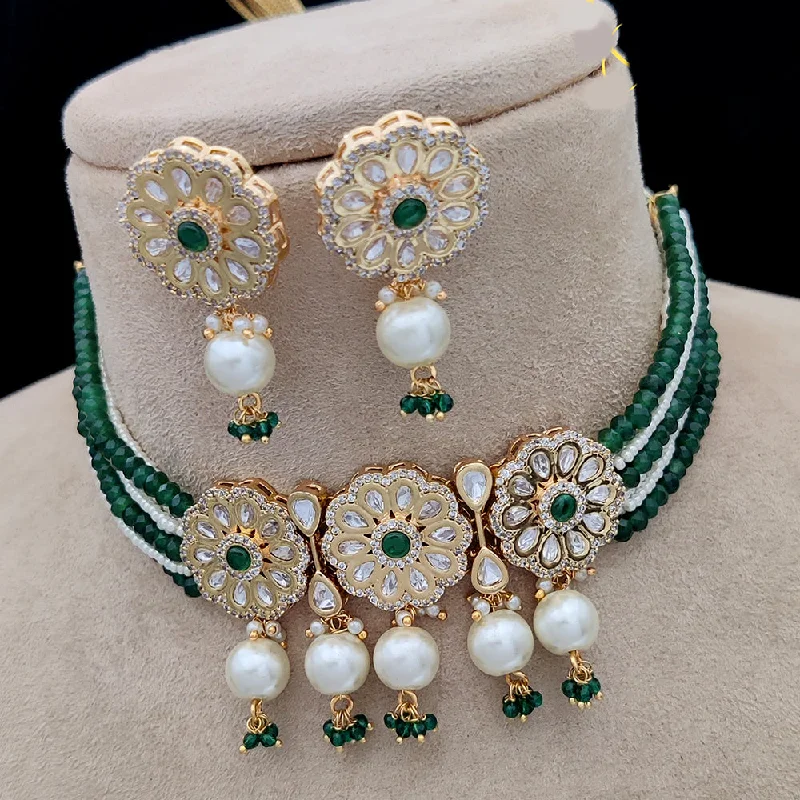 women's statement necklaces-Jewel Addiction Gold Plated Kundan Choker Necklace Set