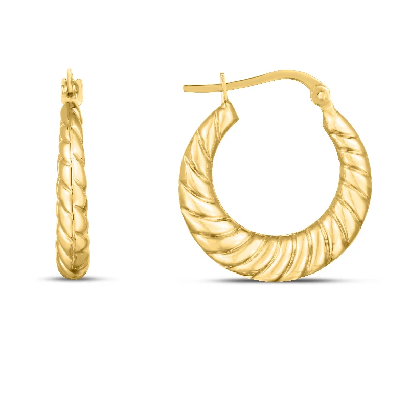 women's crystal earrings-14K Gold Twisted Cable Graduated Hoops