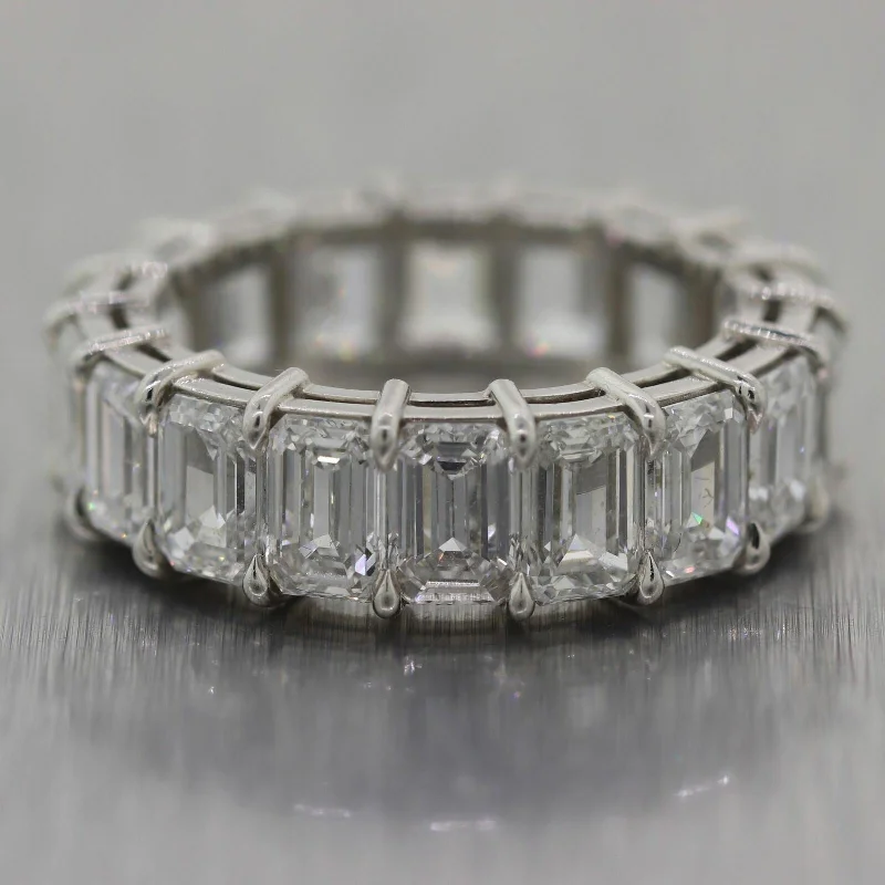 women's halo rings-Modern Platinum 7.63ctw Emerald Cut Diamond Eternity Band Ring