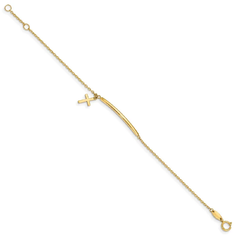 women's pearl bangle bracelets-14KT Yellow Gold 5.5-inch Cross Bracelet w/.5-inch Extender