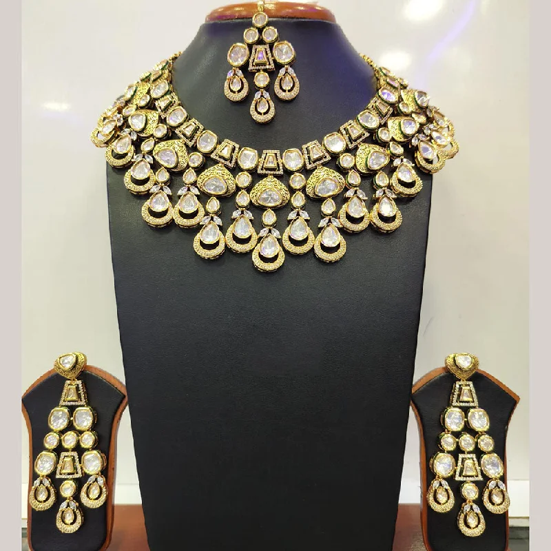 women's sterling silver chain necklaces-Jain Jewellers Gold Plated Kundan Necklace Set