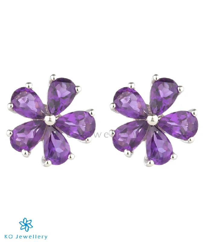 women's fashion earrings-The Petunia Silver Gemstone Ear-studs (Amethyst)