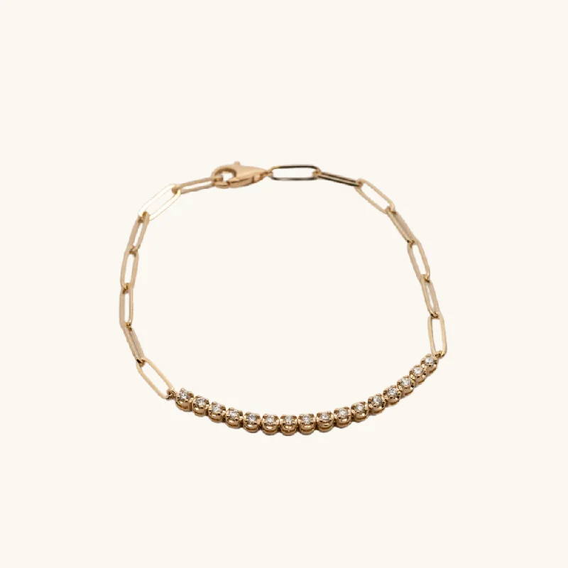 women's romantic bracelets-Half Diamond Tennis Linked Up Chain Bracelet