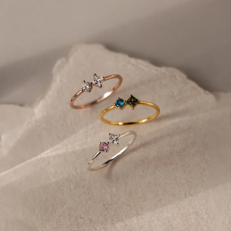 women's gold rings-Toi et Moi Princess Birthstone Ring