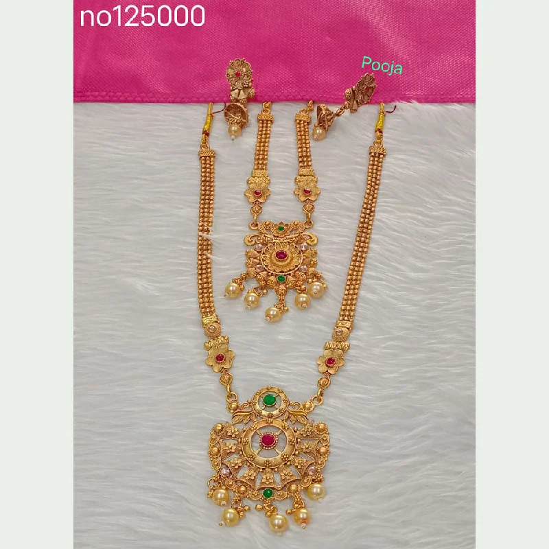 women's vintage diamond necklaces-Pooja Bangles Gold Plated Pota Stone Double Necklace Set