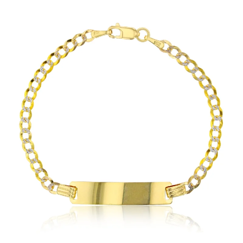 women's diamond bangle bracelets-14KT Yellow and White Gold 6-inch Curb ID Bracelet