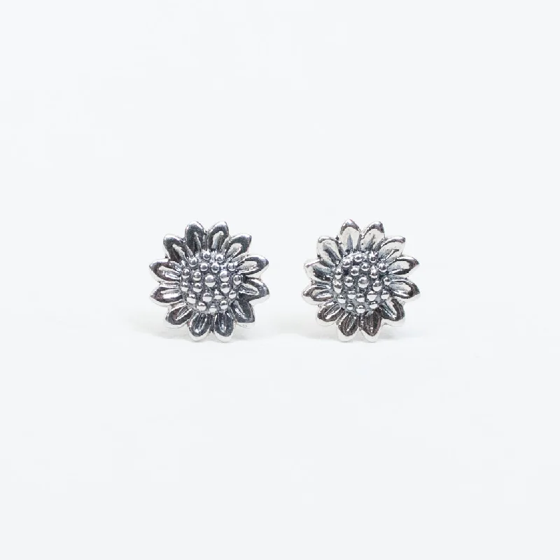 women's small earrings-Silver Sunflower Studs