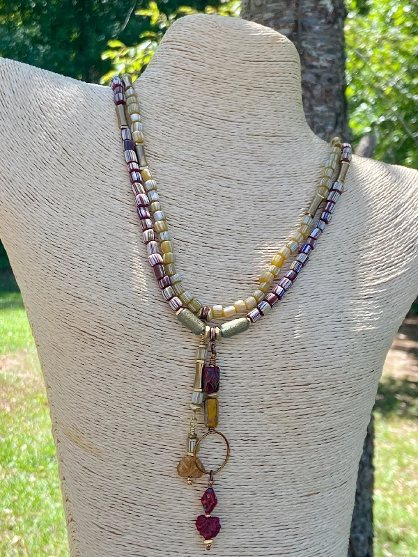 women's bridal crystal necklaces-Yellow and Maroon Java Gooseberry Bead Necklaces