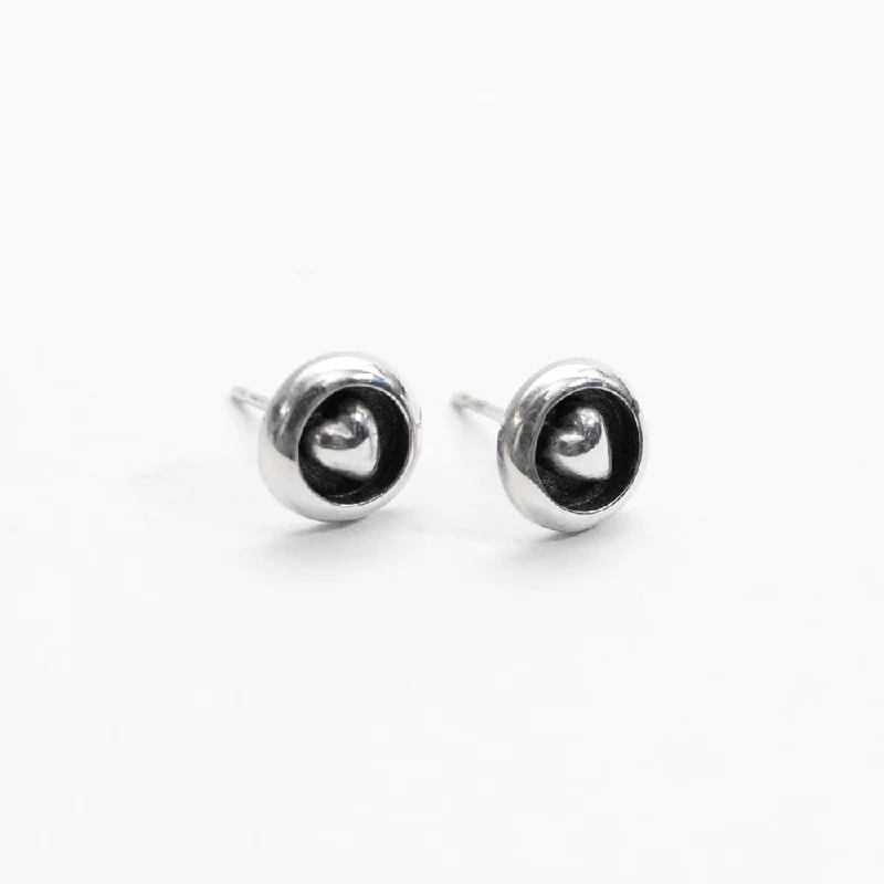 women's crystal earrings-Silver Embossed Heart Studs