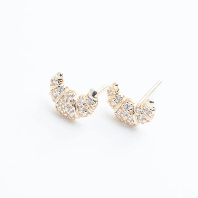 women's bridal pearl earrings-Gold Vermeil Pave Croissant Studs