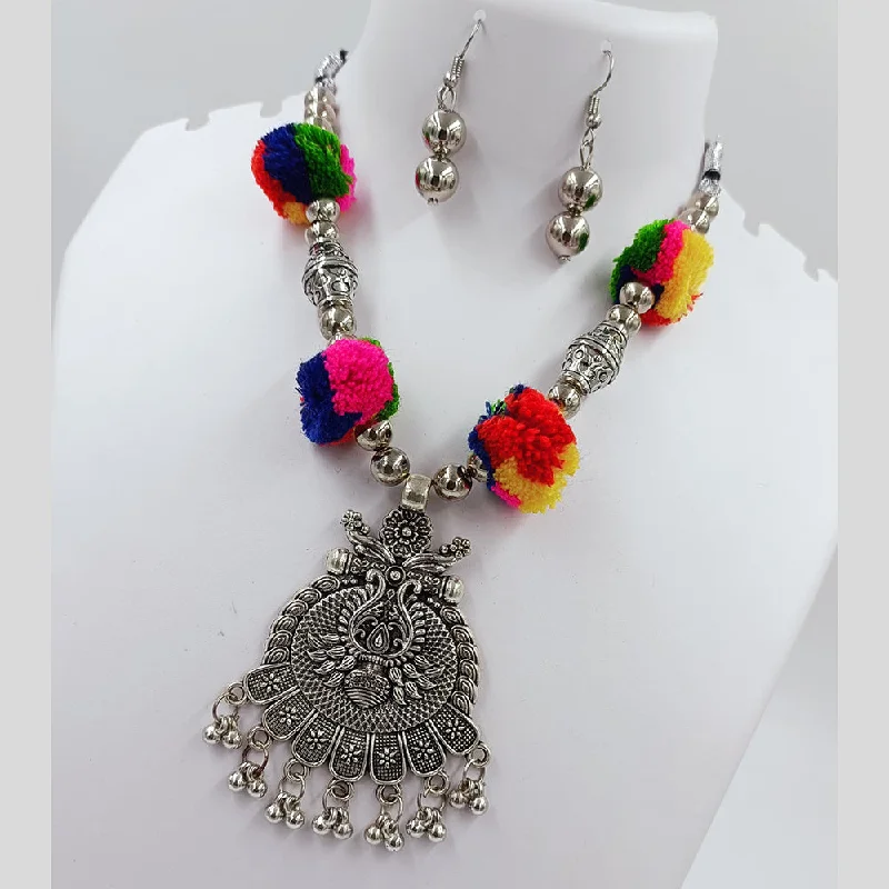 women's emerald necklaces-Kavita Art Oxidised Plated Navratri Special Pom Pom Necklace Set