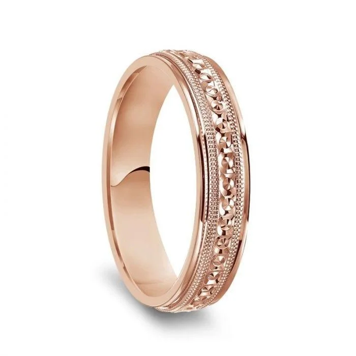 white gold engagement rings-14k Rose Gold Milgrain Accented Women’s Polished Wedding Ring - 4mm & 6mm