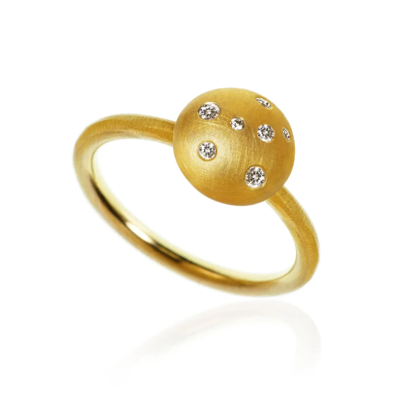 women's wide-band rings-Mushroom 18K Gold Ring w. Diamonds