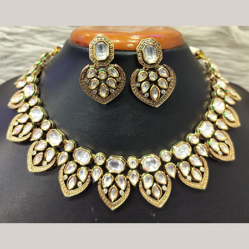 women's vintage necklaces-Jain Jewellers Gold Plated Kundan Necklace Set