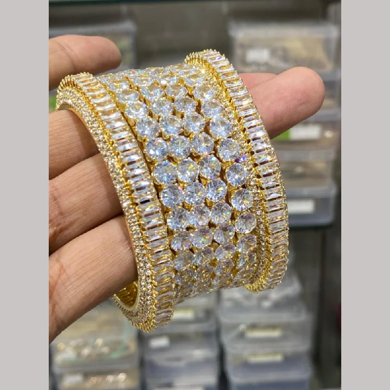 women's gemstone bracelets-Hira Collections Gold Plated American Diamond Bangles Set