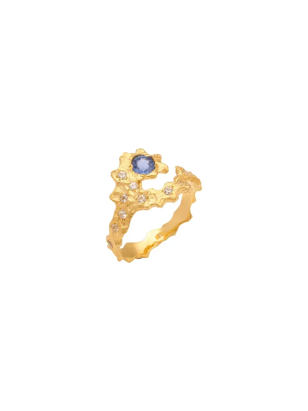 women's unique gemstone rings-September Birthstone 18K Gold Ring w. Sapphires