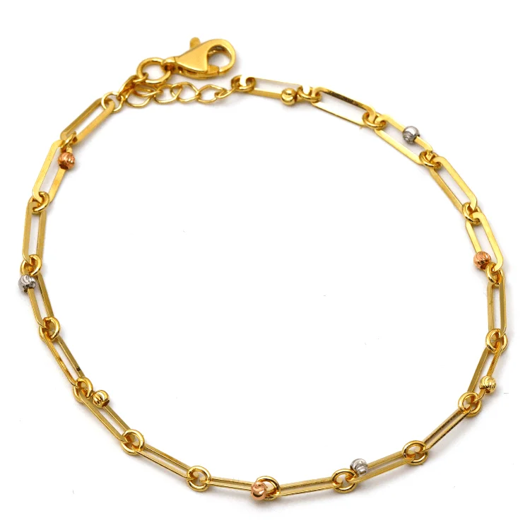 women's gemstone bangle bracelets-Real Gold 3 Color Paper Clip Beads Ball Adjustable Size Bracelet 1339-VI BR1492