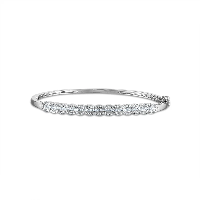 women's statement bracelets-1/2 CTW Diamond Bangle Round & Baguette Bracelet in Sterling Silver