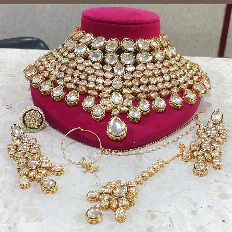 women's elegant statement necklaces-Jcm Gold Plated Kundan Necklace Set