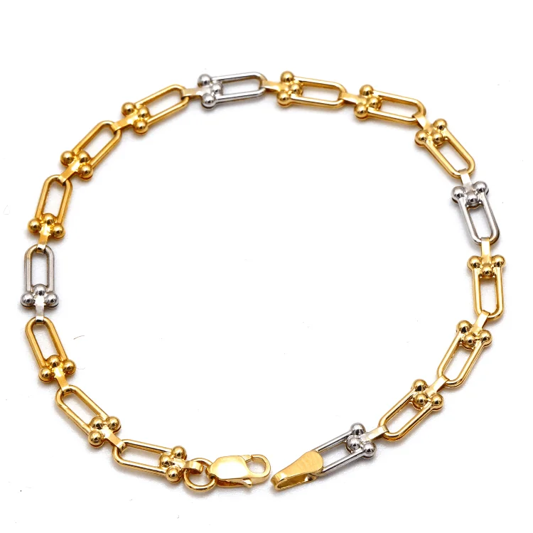 women's delicate bangles-Real Gold GZTF 2 Color Hardware Solid Chain Bracelet 4725-YW (19 C.M) BR1639