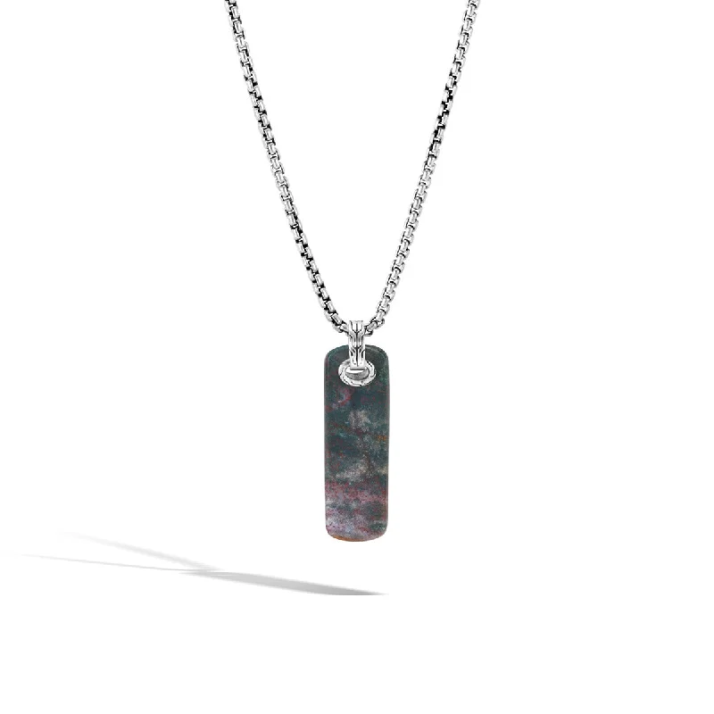 women's sterling silver chain necklaces-Classic Chain Silver Pendant Necklace with Dragon Blood Jasper