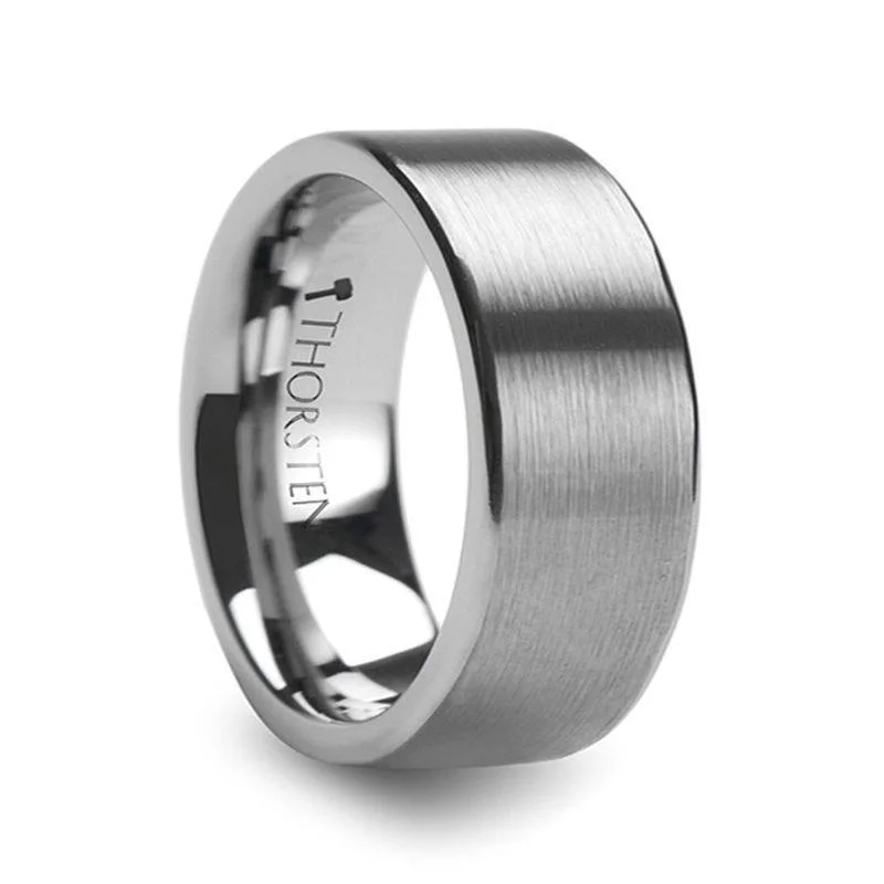 wedding bands and engagement rings-MERCURY Flat Brush Finish Tungsten Wedding Ring - 12mm