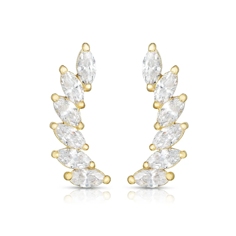 women's aquamarine earrings-14K Gold Marquise CZ Ear Climber